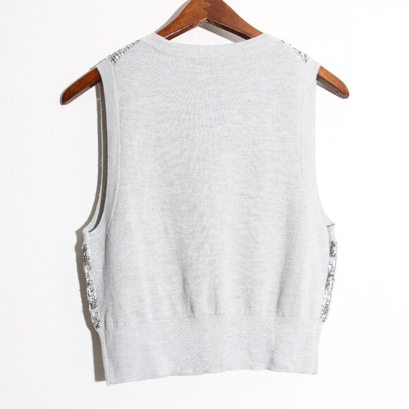 J. Crew Merino Wool V-Neck Sweater-Vest Silver Sequin Gray Embellished Sz Medium - Picture 11 of 14